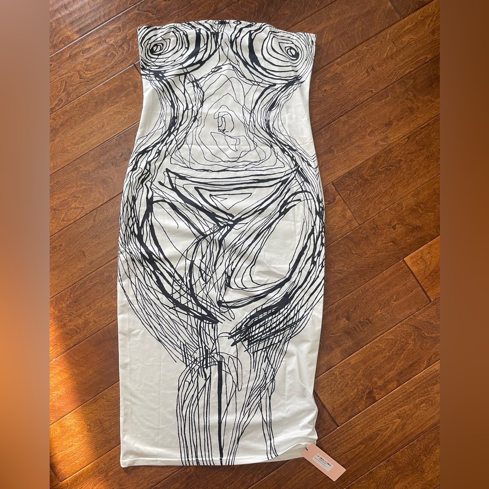 Strapless scribble body print dress
